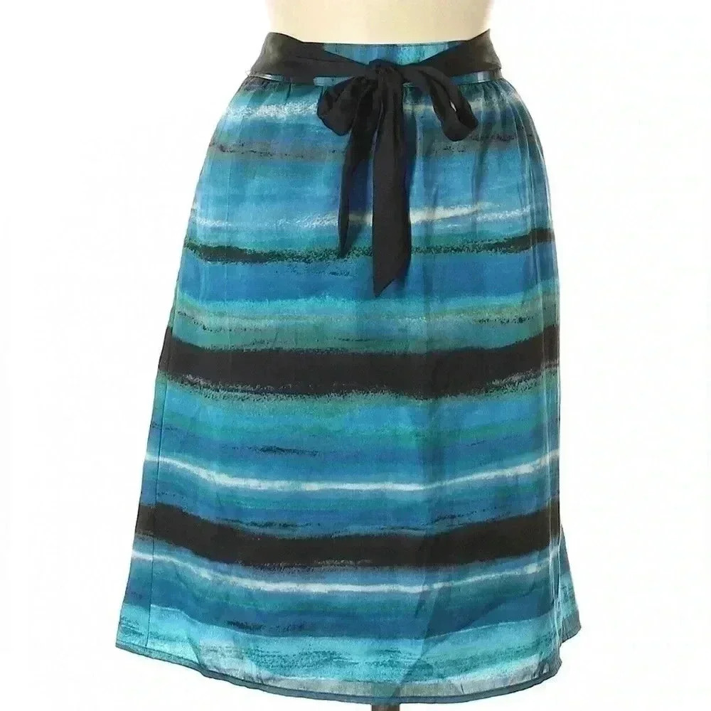 Apostrophe Spring Blue Watercolor Belted Skirt